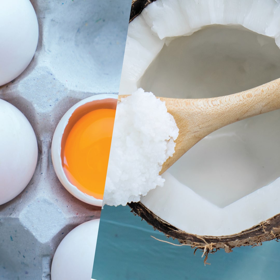 coconut oil on wooden spatula in frying pan