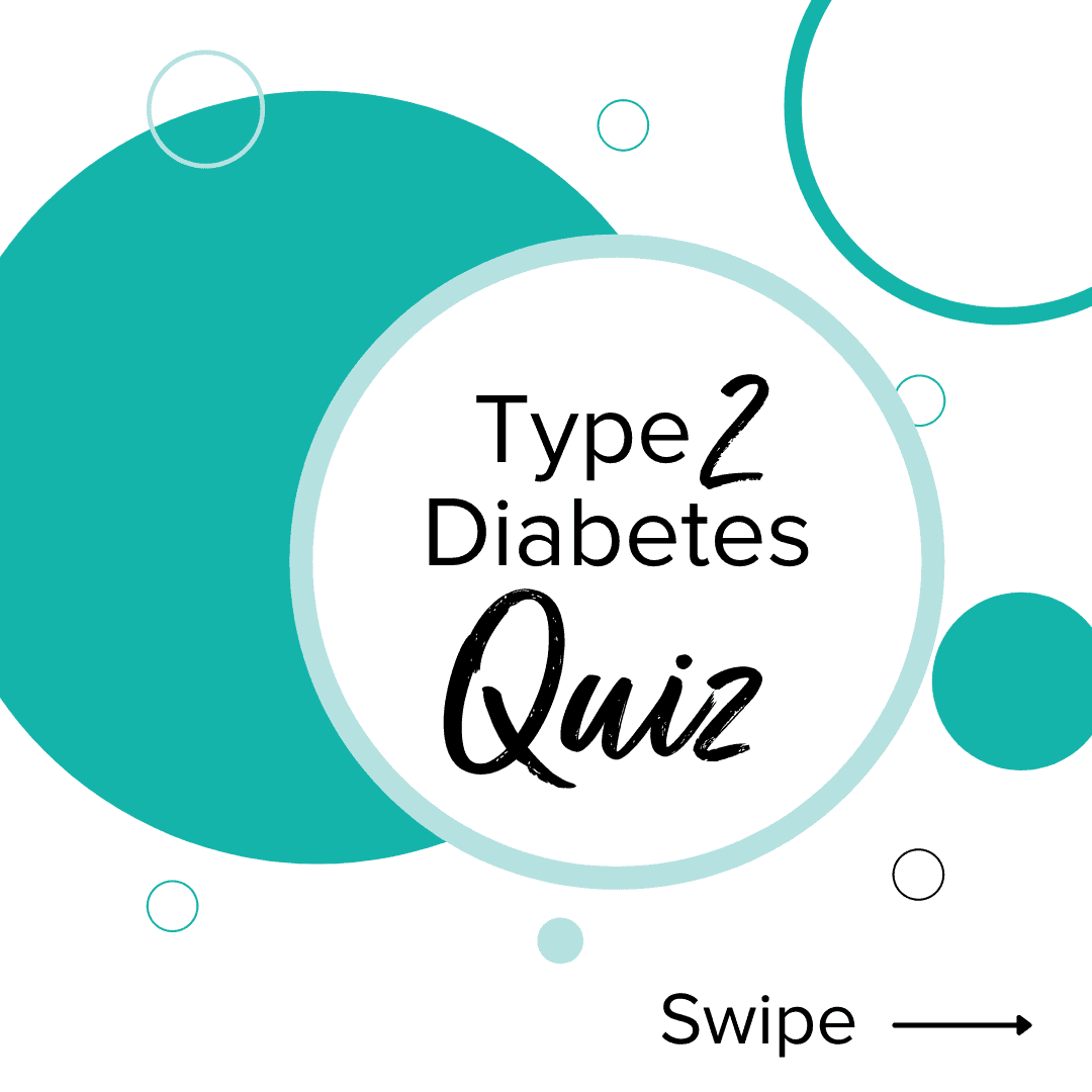 text that reads "Type 2 Diabetes Quiz" with some bubbles for graphic design