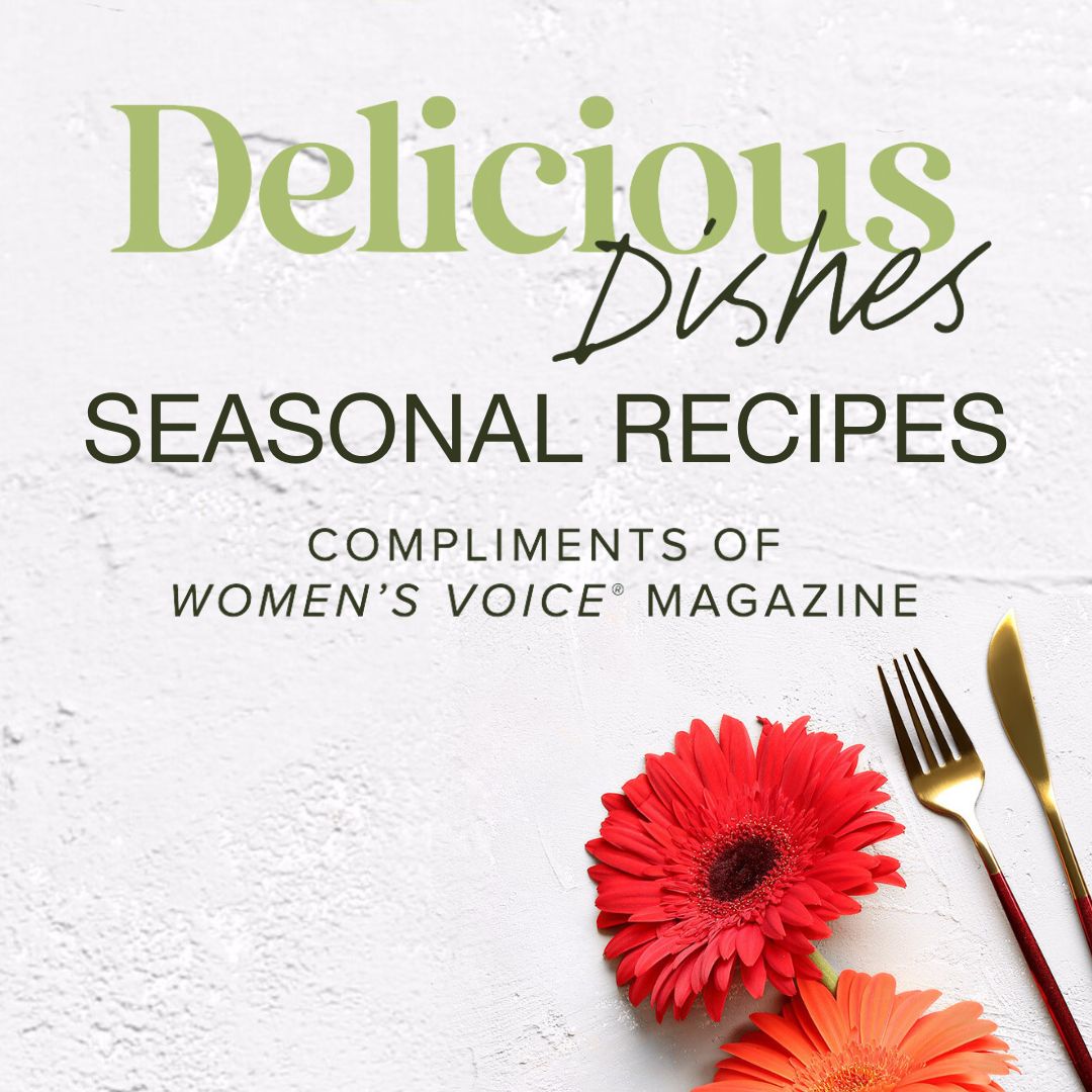 Cover of Women's Voice Magazine and in the background, a subscription sign up page to the enewsletter