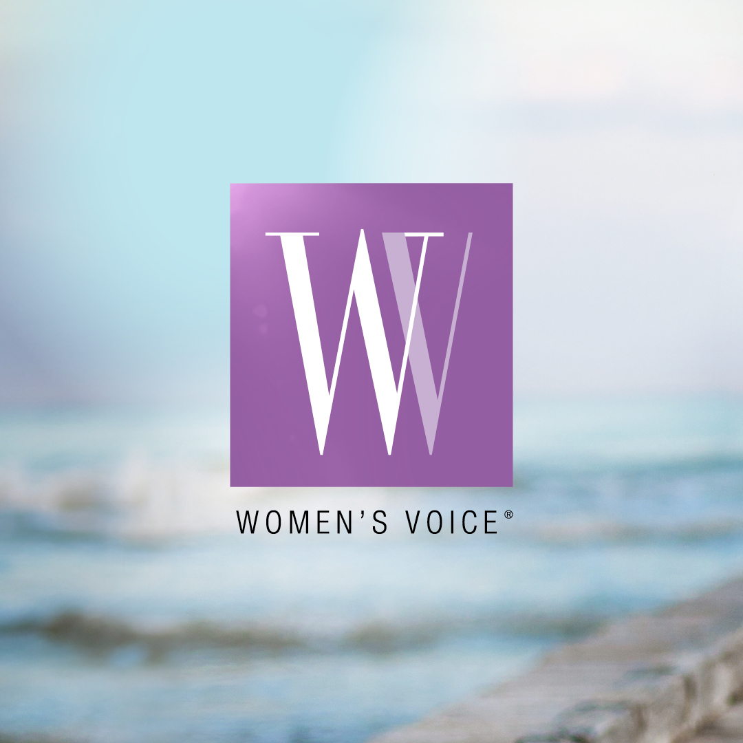 Cover of Women's Voice Magazine and in the background, a subscription sign up page to the enewsletter